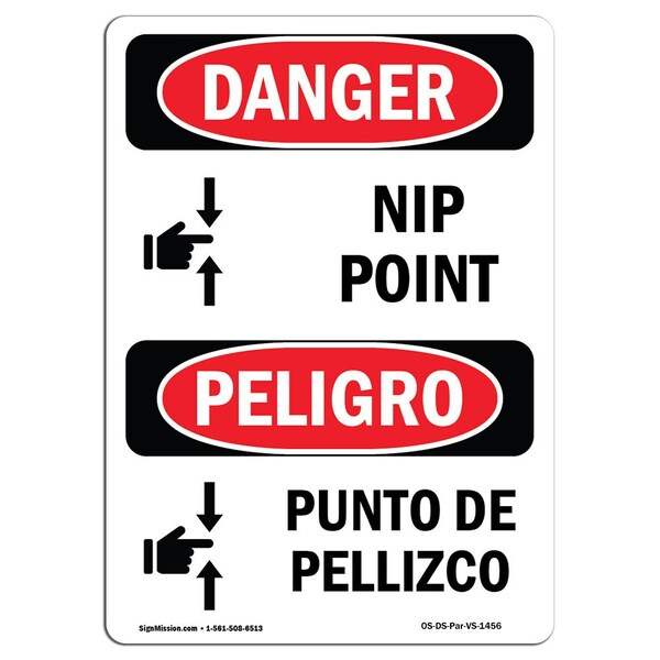 Signmission OSHA Danger Sign, Nip Point, 24in X 18in Rigid Plastic, 18" W, 24" L, Bilingual Spanish OS-DS-P-1824-VS-1456 - main